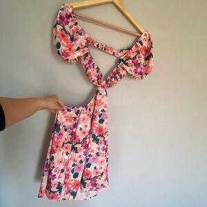 SHEIN Cut Out Floral Puff Short Sleeve Dress Size Medium